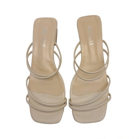 Shein Beige Open Toe Block Heeled Strappy Mule Womens Sandals 9 - Picture 2 of 7